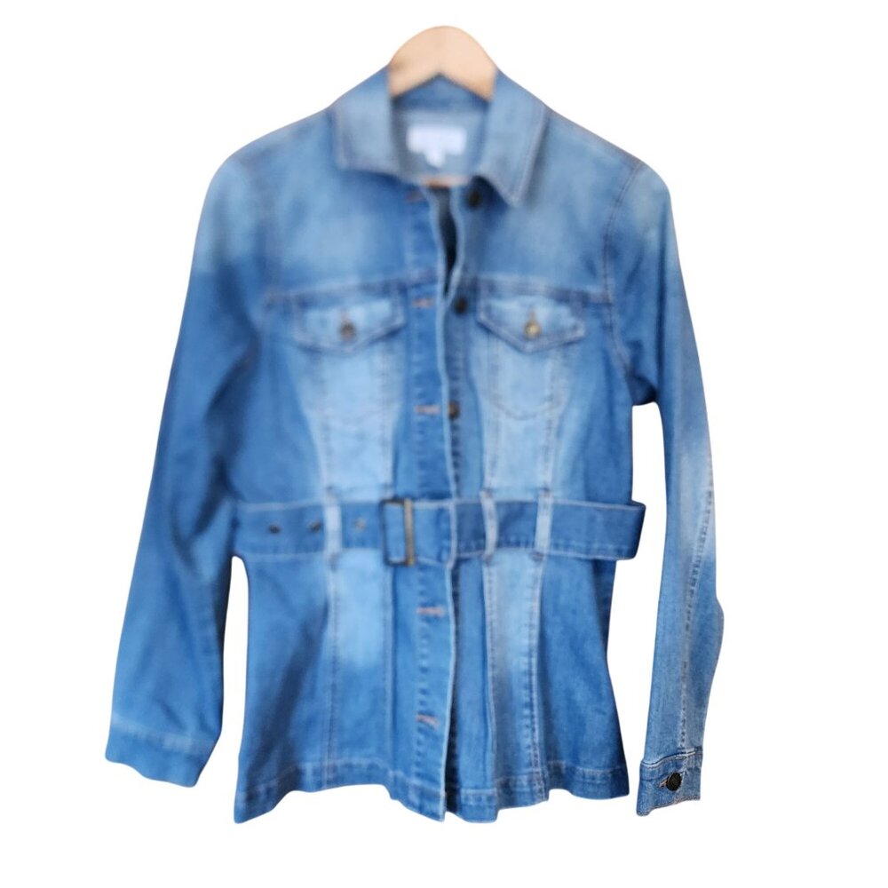 Sofia Jeans By Sofia Vergara Womens Belted Flounce Denim Jacket S